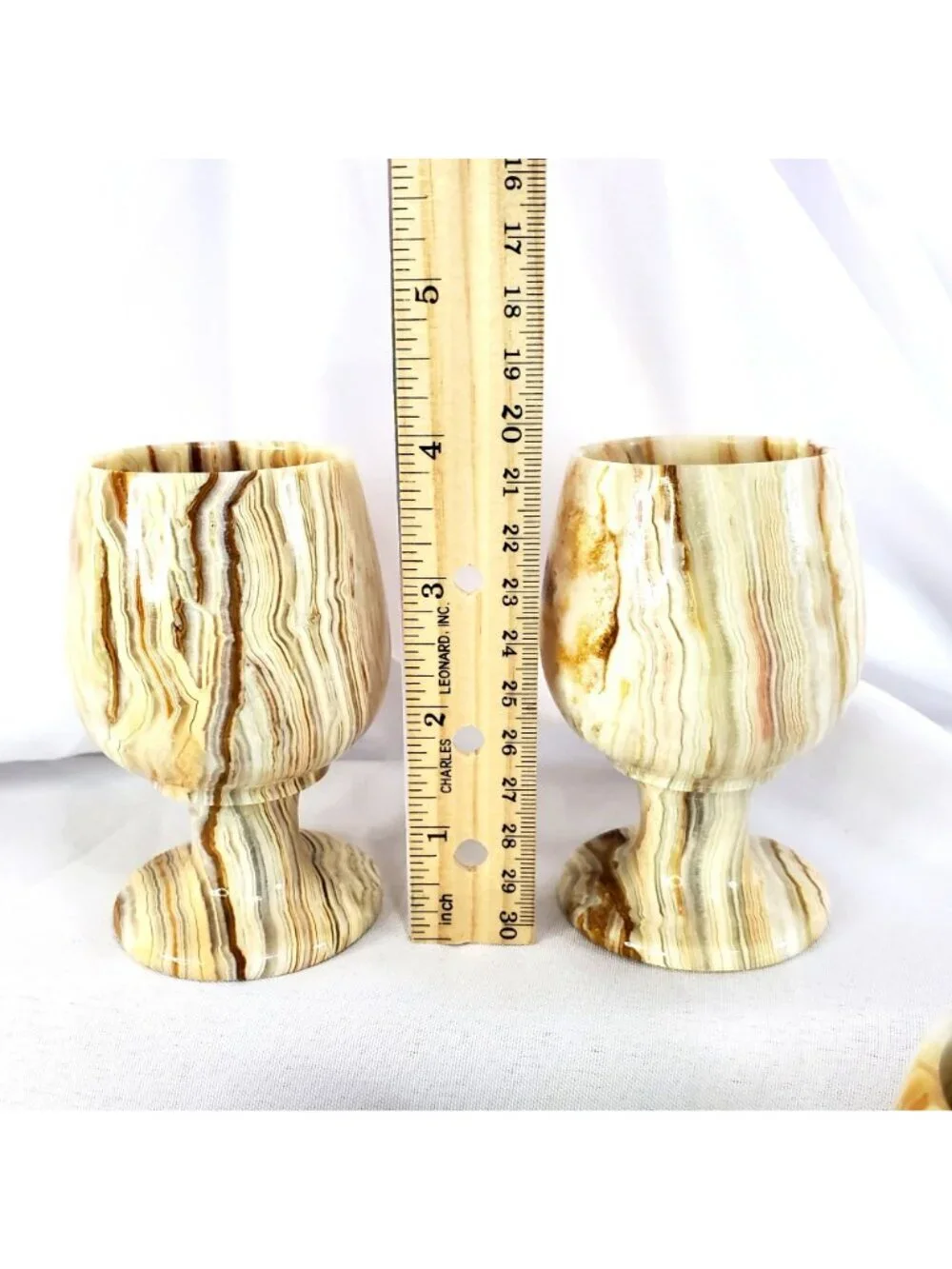 4 Polished Natural Hand Carved Marble Onyx Stone Cup Goblets 4